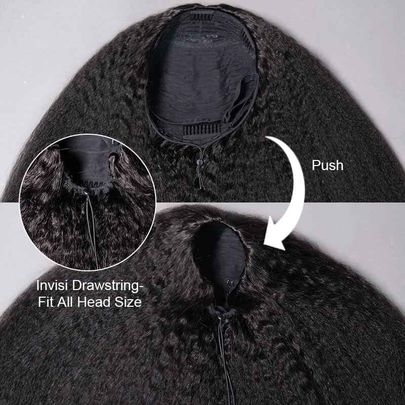 Kinky Straight Flip Over Half Wig Invisi Drawstring Glueless Put On And Go Wig Flash Sale