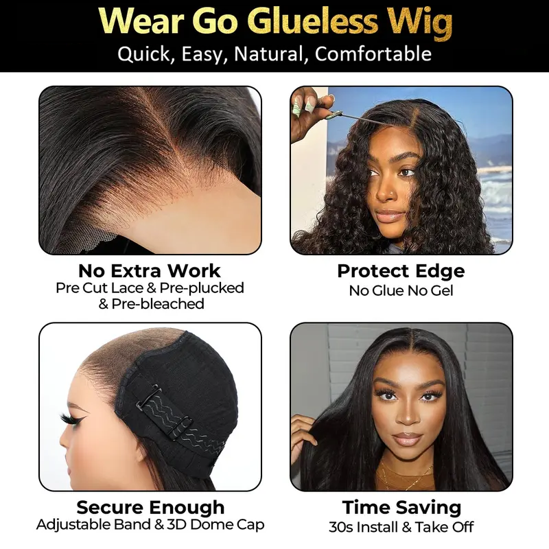 Sale Happening Now:70%OFF Pre-Cut Lace Kinky Straight 360 Full Lace Frontal Glueless Wig With Invisi Drawstring Pre Plucked Human Hair Wig