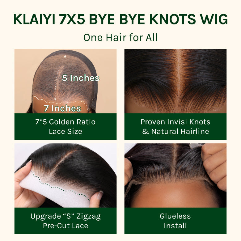 Klaiyi Ombre Chestnut Brown Yaki Straight Put On and Go Glueless Wig 7x5 Bye Bye Knots And 13x4 Lace Frontal Human Hair Wigs with Invisi Drawstring