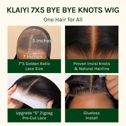 Klaiyi Ombre Chestnut Brown Yaki Straight Put On and Go Glueless Wig 7x5 Bye Bye Knots And 13x4 Lace Frontal Human Hair Wigs with Invisi Drawstring