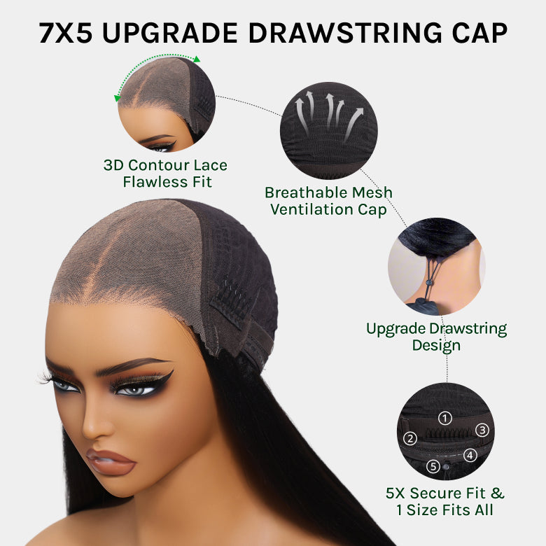 Klaiyi Ombre Chestnut Brown Yaki Straight Put On and Go Glueless Wig 7x5 Bye Bye Knots And 13x4 Lace Frontal Human Hair Wigs with Invisi Drawstring