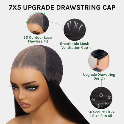 Klaiyi Ombre Chestnut Brown Yaki Straight Put On and Go Glueless Wig 7x5 Bye Bye Knots And 13x4 Lace Frontal Human Hair Wigs with Invisi Drawstring