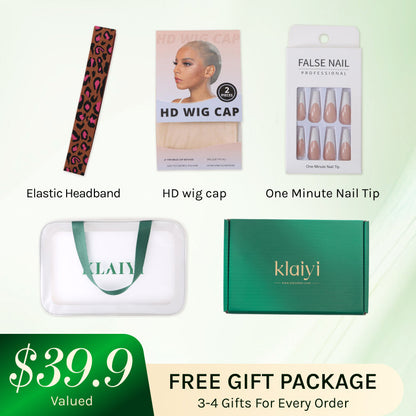 Klaiyi Ombre Chestnut Brown Yaki Straight Put On and Go Glueless Wig 7x5 Bye Bye Knots And 13x4 Lace Frontal Human Hair Wigs with Invisi Drawstring