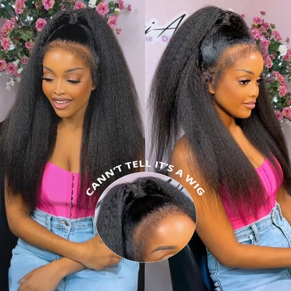 Glueless 4C Kinky Edge Hairline Kinky Straight Human Hair Wigs Pre Cut Lace 8x5 13x4 360 HD Lace Frontal Wigs 220% Density