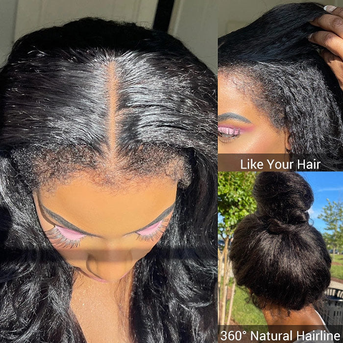 Glueless 4C Kinky Edge Hairline Kinky Straight Human Hair Wigs Pre Cut Lace 8x5 13x4 360 HD Lace Frontal Wigs 220% Density