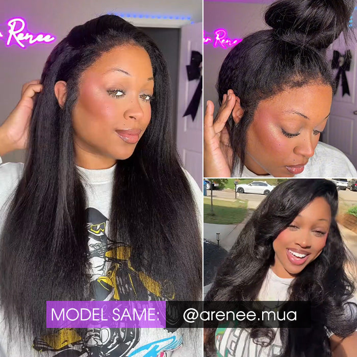 Glueless 4C Kinky Edge Hairline Kinky Straight Human Hair Wigs Pre Cut Lace 8x5 13x4 360 HD Lace Frontal Wigs 220% Density