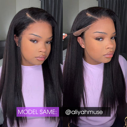 Glueless 4C Kinky Edge Hairline Kinky Straight Human Hair Wigs Pre Cut Lace 8x5 13x4 360 HD Lace Frontal Wigs 220% Density