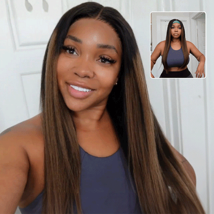 Klaiyi Ombre Chestnut Brown Yaki Straight Put On and Go Glueless Wig 7x5 Bye Bye Knots And 13x4 Lace Frontal Human Hair Wigs with Invisi Drawstring