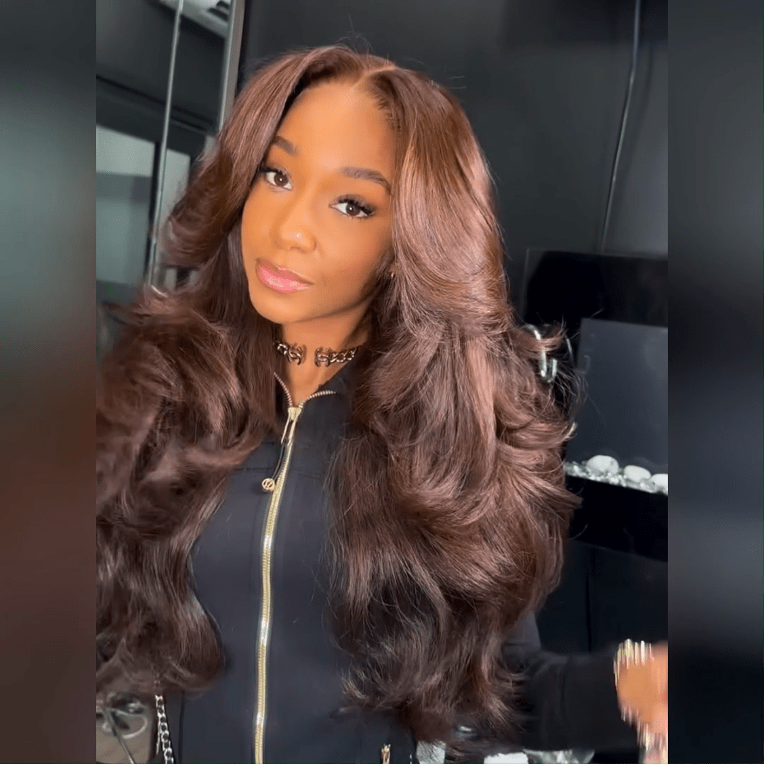 Chocolate Brown Human Hair Glueless Lace Closure/Front Colored Loose Wave Wig Daily Deal