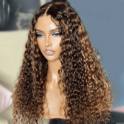 Geeta Honey Blonde Highlight Spanish Curly HD Lace Front Wig Glueless Curly Human Hair Wigs Highlights Brown Wig