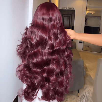 99J Burgundy Glueless Wigs 3D Body Wave Red Colored Lace Front Wigs Pre Plecked Daily Deal