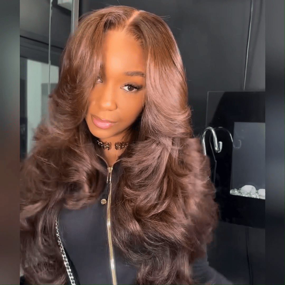 Chocolate Brown Human Hair Glueless Lace Closure/Front Colored Loose Wave Wig Daily Deal