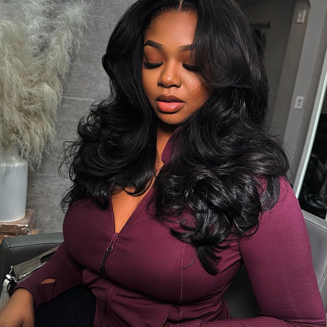Geeta Body Wave Curtain Bangs Wigs 13X4 HD Lace Front Human Hair Wig With Bangs Pre Plucked Natural Hairline