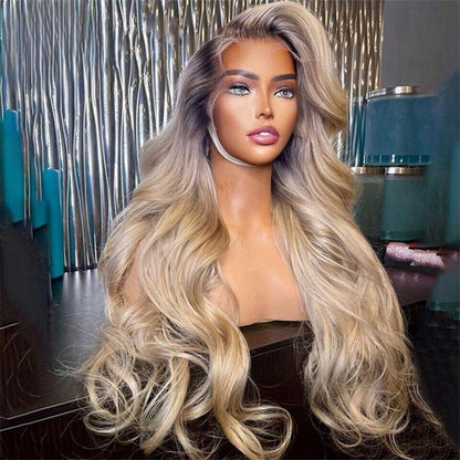 Geeta Highlight Ash Blonde Body Wave Lace Front Wig #613 Color Human Hair Wigs With Dark Roots