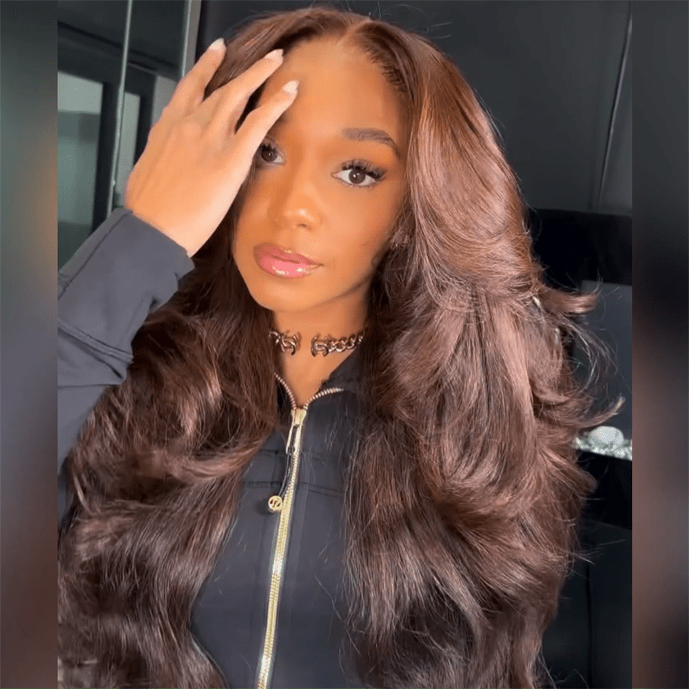 Chocolate Brown Human Hair Glueless Lace Closure/Front Colored Loose Wave Wig Daily Deal