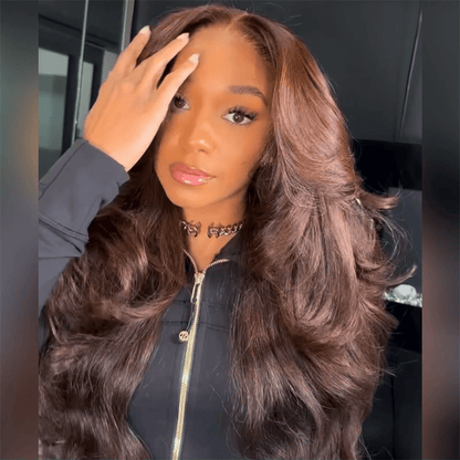 Chocolate Brown Human Hair Glueless Lace Closure/Front Colored Loose Wave Wig Daily Deal