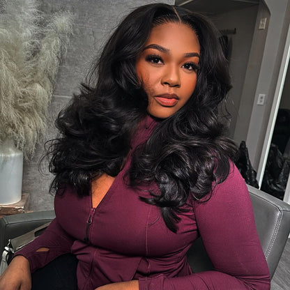 Geeta Body Wave Curtain Bangs Wigs 13X4 HD Lace Front Human Hair Wig With Bangs Pre Plucked Natural Hairline