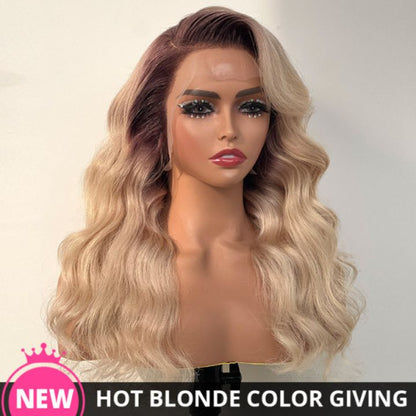 Geeta Highlight Ash Blonde Body Wave Lace Front Wig #613 Color Human Hair Wigs With Dark Roots