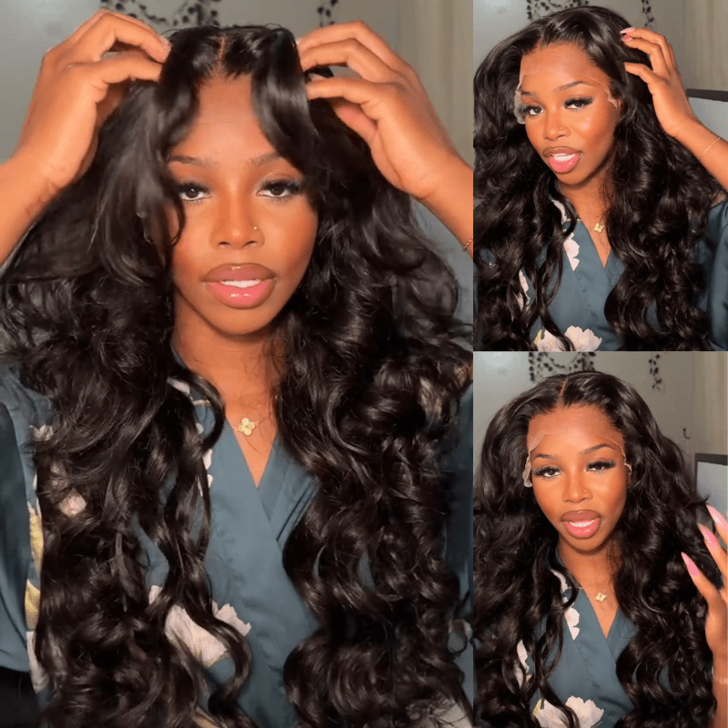 Geeta Pre-Cut Lace Put On And Go Glueless Wig 13x4 Loose Body Wave Lace Front Wigs with Curtain Bangs 180% Density