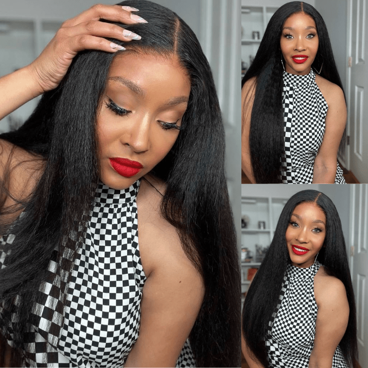 Geeta Kinky Straight Wig HD Lace Crystal Clear Lace Human Hair Wigs With Pre Plucked Natural Hairline