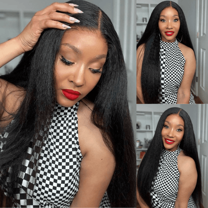 Geeta Kinky Straight Wig HD Lace Crystal Clear Lace Human Hair Wigs With Pre Plucked Natural Hairline