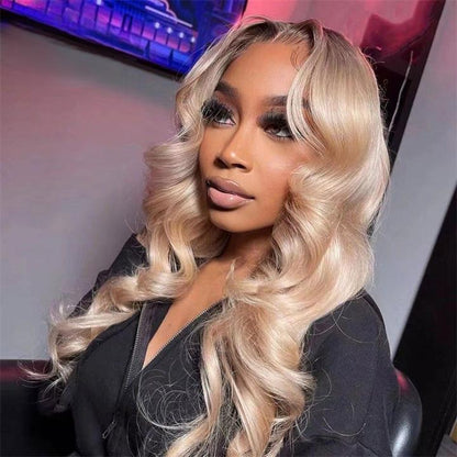 Geeta Highlight Ash Blonde Body Wave Lace Front Wig #613 Color Human Hair Wigs With Dark Roots