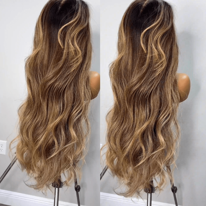 Highlight Blonde Color 13×4 / 4×4 Lace Long Wavy Human Hair Wigs Ombre Blonde Balayage Lace Front Wigs
