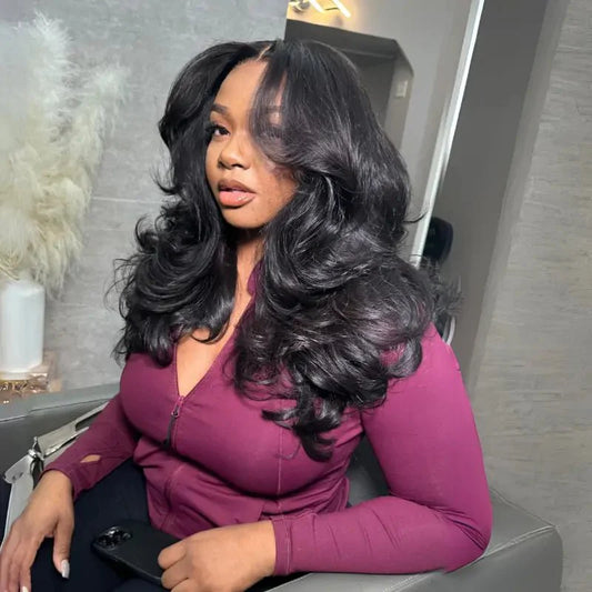 Geeta Body Wave Curtain Bangs Wigs 13X4 HD Lace Front Human Hair Wig With Bangs Pre Plucked Natural Hairline