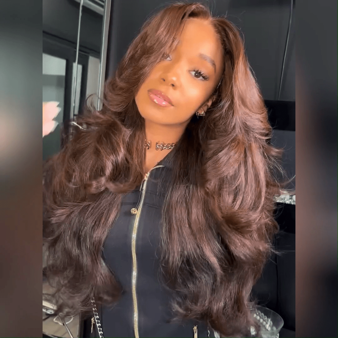 Chocolate Brown Human Hair Glueless Lace Closure/Front Colored Loose Wave Wig Daily Deal