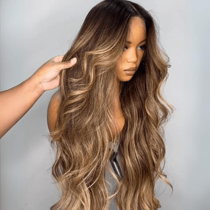Highlight Blonde Color 13×4 / 4×4 Lace Long Wavy Human Hair Wigs Ombre Blonde Balayage Lace Front Wigs
