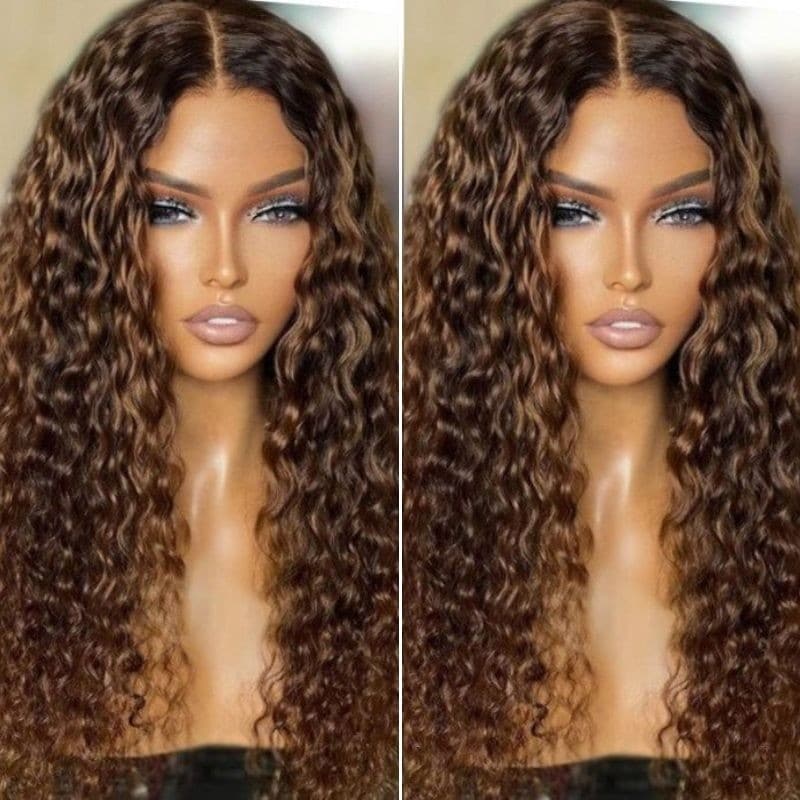 Geeta Honey Blonde Highlight Spanish Curly HD Lace Front Wig Glueless Curly Human Hair Wigs Highlights Brown Wig