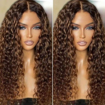 Geeta Honey Blonde Highlight Spanish Curly HD Lace Front Wig Glueless Curly Human Hair Wigs Highlights Brown Wig
