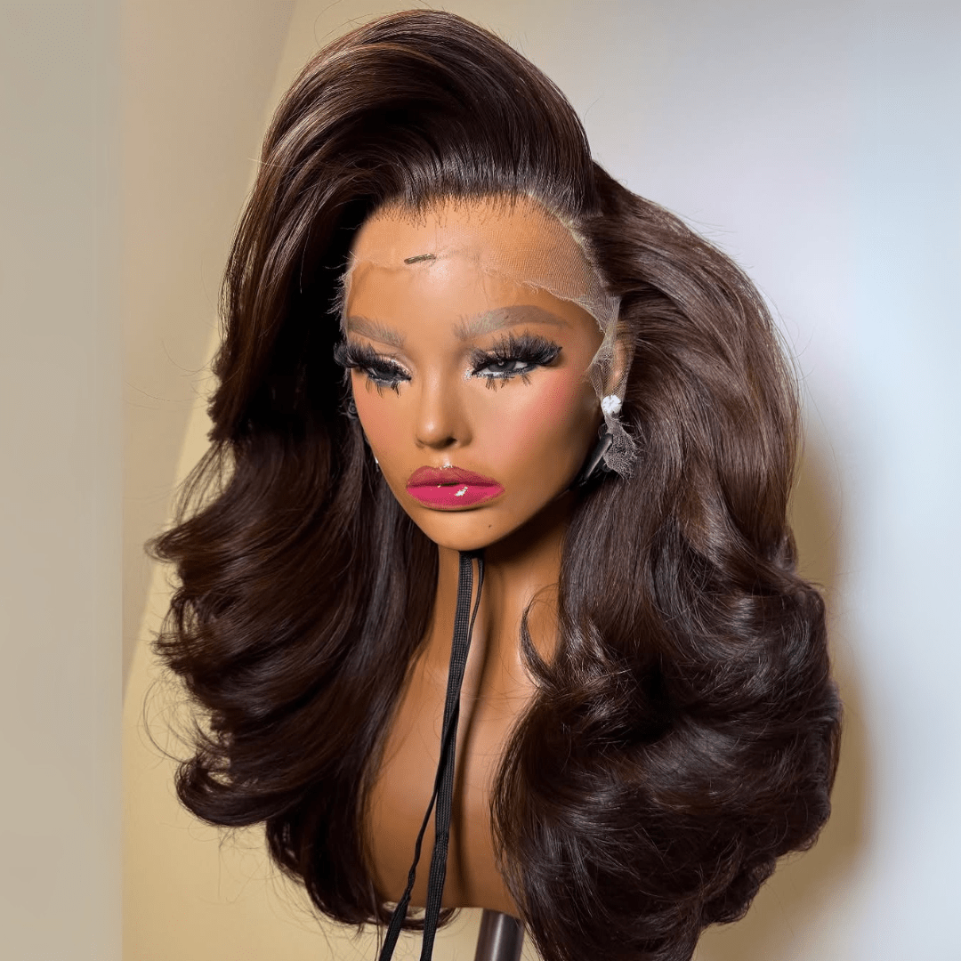 Chocolate Brown Body Wave Lace Frontal Wigs 13x6 Brown Colored Glueless Human Hair Wigs For Women