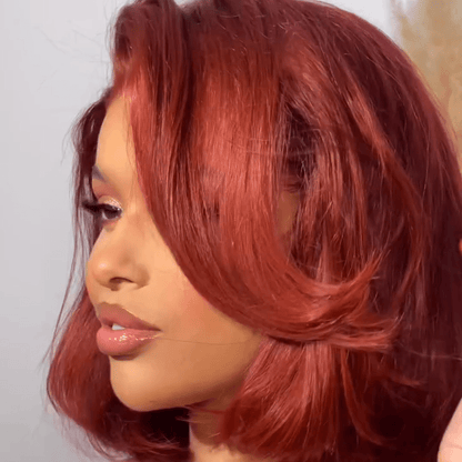 Glueless Reddish Brown Pixie Cut Bob Wigs Colored Natural 4x6 Pre Cut Lace 100% Human Hair Wigs 250% Density