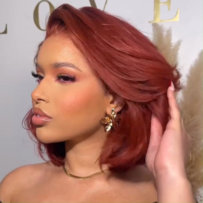 Glueless Reddish Brown Pixie Cut Bob Wigs Colored Natural 4x6 Pre Cut Lace 100% Human Hair Wigs 250% Density