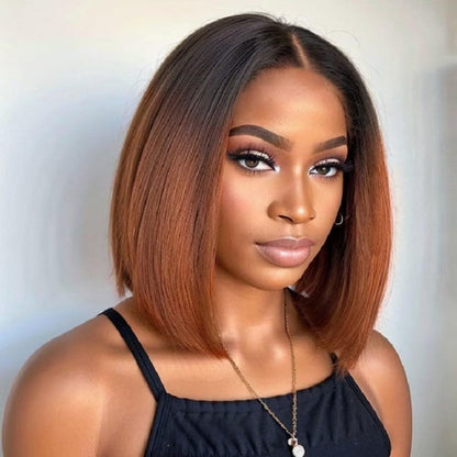 Ombre 1B/30 Brown Short Bob Glueless Wig Straight 13x4 HD Lace Front Human Hair Wigs Flash Sale