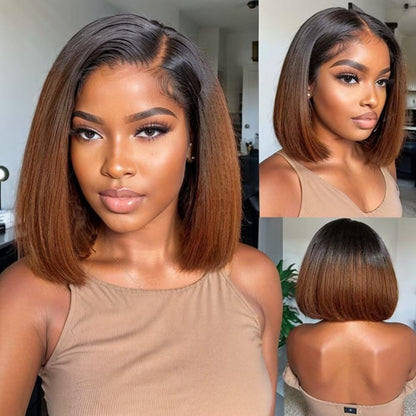 Ombre 1B/30 Brown Short Bob Glueless Wig Straight 13x4 HD Lace Front Human Hair Wigs Flash Sale