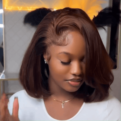 Glueless Chocolate Brown Bob Wigs Colored Natural Wave Human Hair Short Bob Wigs No Code Needed