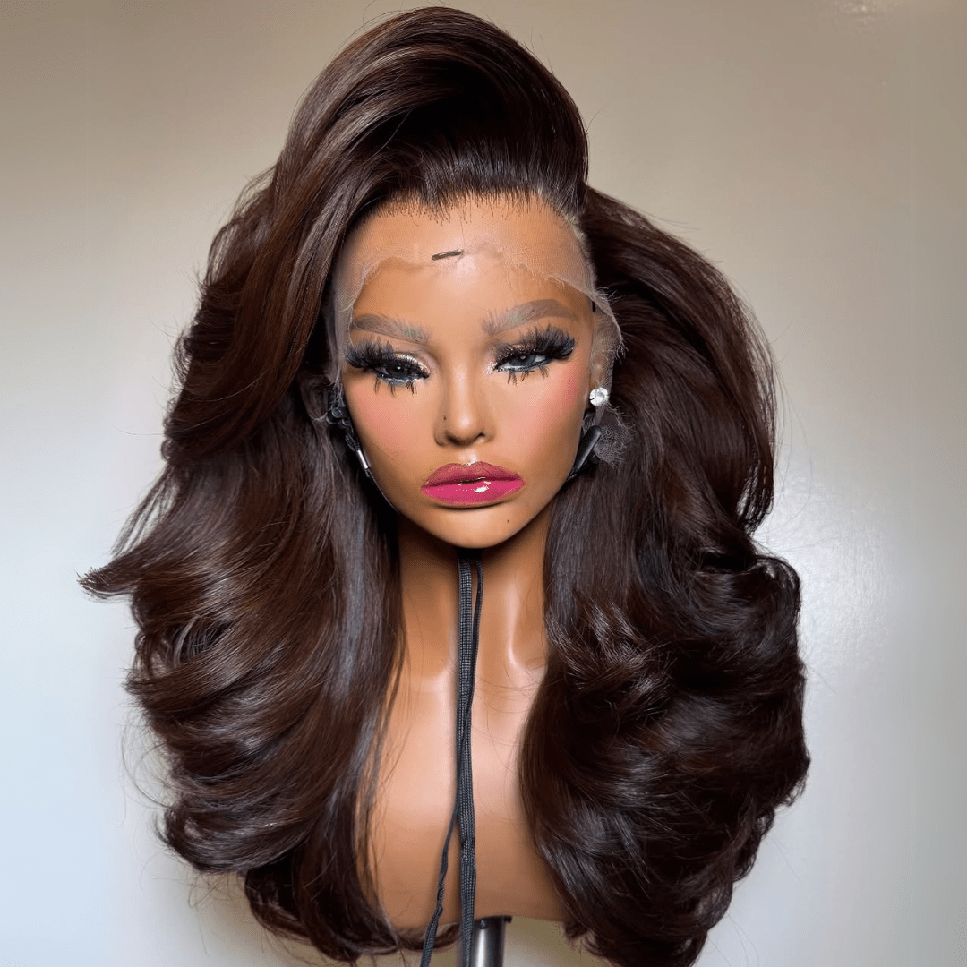 Chocolate Brown Body Wave Lace Frontal Wigs 13x6 Brown Colored Glueless Human Hair Wigs For Women