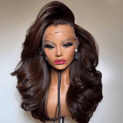 Chocolate Brown Body Wave Lace Frontal Wigs 13x6 Brown Colored Glueless Human Hair Wigs For Women