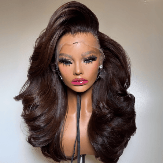 Chocolate Brown Body Wave Lace Frontal Wigs 13x6 Brown Colored Glueless Human Hair Wigs For Women