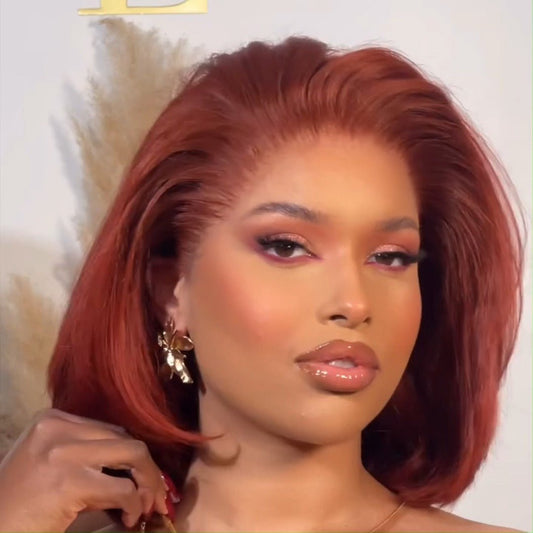 Glueless Reddish Brown Pixie Cut Bob Wigs Colored Natural 4x6 Pre Cut Lace 100% Human Hair Wigs 250% Density