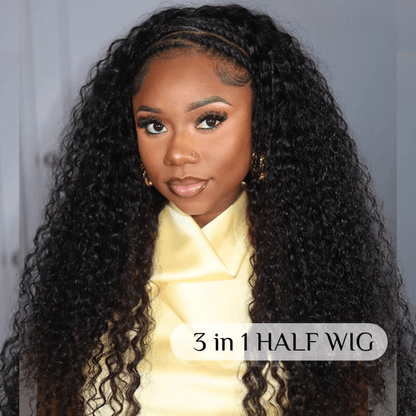 Water Wave Half Wig Invisi Drawstring Glueless Put On and Go Human Hair Wig  Flash Sale