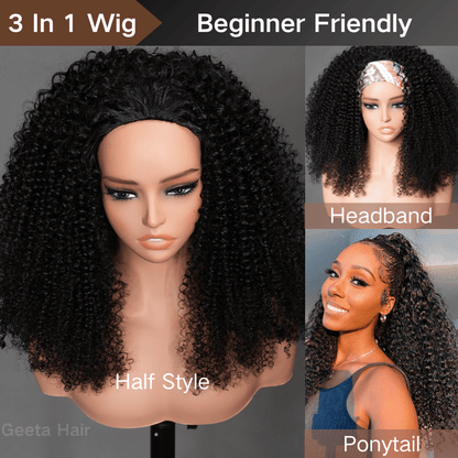 Geeta Kinky Curly Coily Half Wig Invisi Drawstring Glueless Flip Over Wig Flash Sale