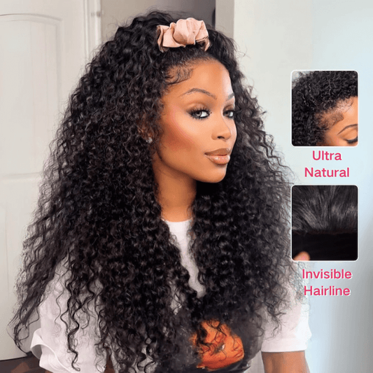 Water Wave Half Wig Invisi Drawstring Glueless Put On and Go Human Hair Wig  Flash Sale