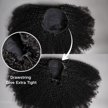 Geeta Kinky Curly Coily Half Wig Invisi Drawstring Glueless Flip Over Wig Flash Sale