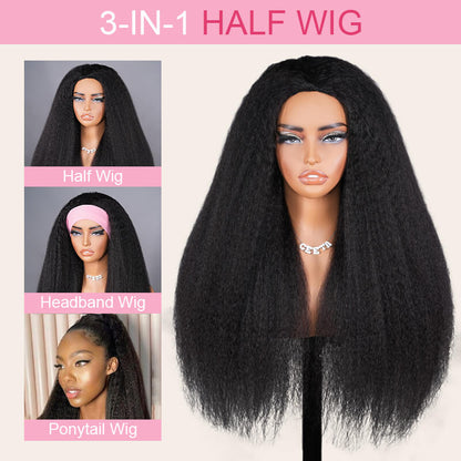 Kinky Straight Flip Over Half Wig Invisi Drawstring Glueless Put On And Go Wig Flash Sale