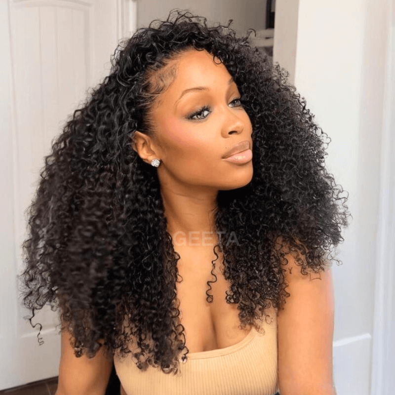 Geeta Kinky Curly Coily Half Wig Invisi Drawstring Glueless Flip Over Wig Flash Sale