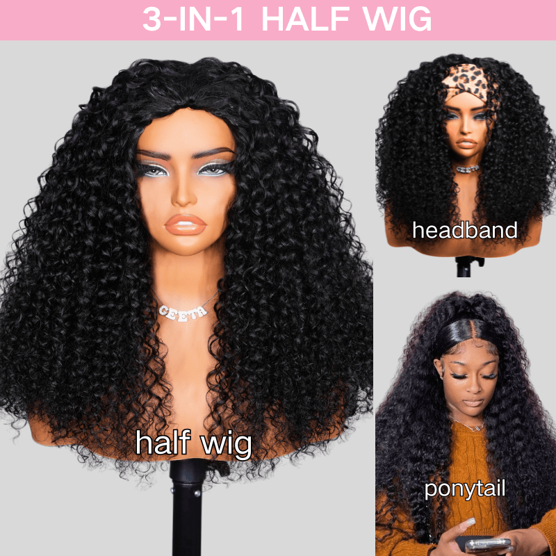 Water Wave Half Wig Invisi Drawstring Glueless Put On and Go Human Hair Wig  Flash Sale