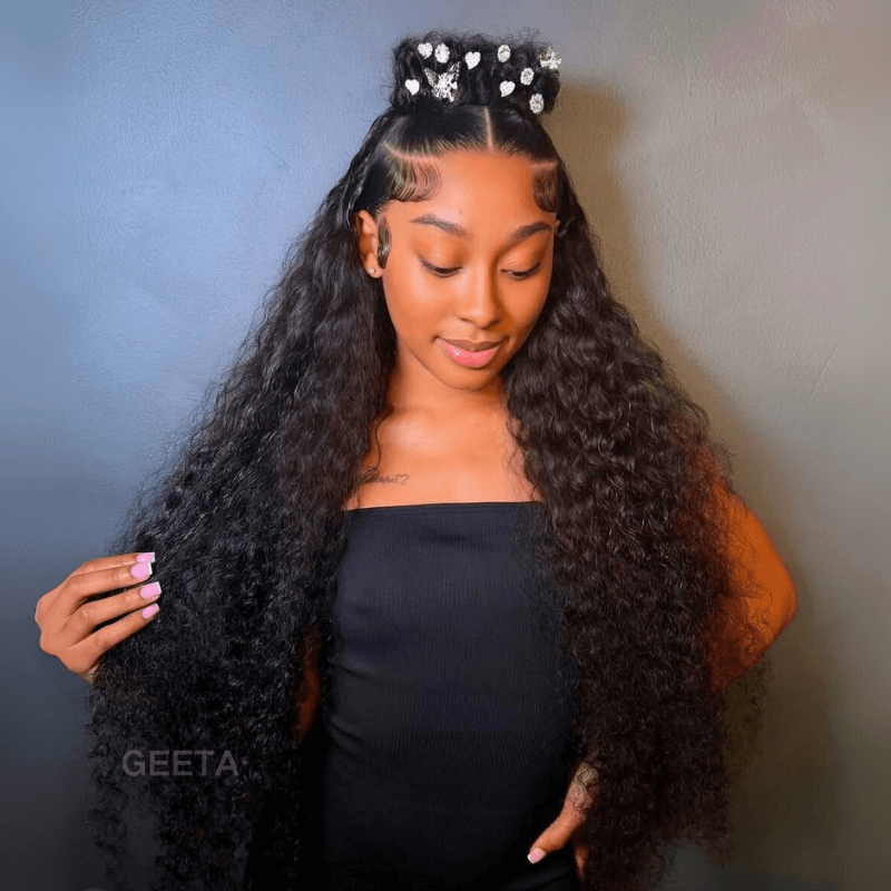 $179 26Inch Deep Curly Glueless 6x4 / 13x4 Transparent Lace Front Wig Pre Plucked Brazilian Human Hair Wig Flash Sale